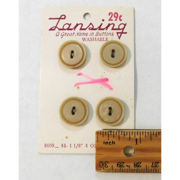 Vintage Lansing Buttons Set of 4 Beige Tan Washable Round - Picture 2 of 2